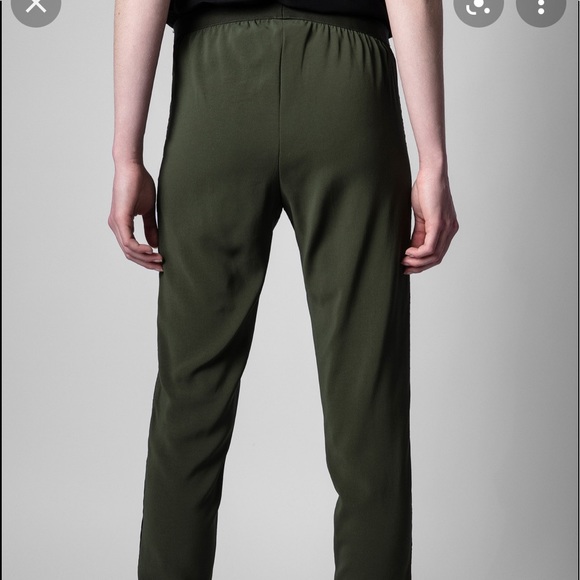 NWT Zadig & Voltaire army green black logo stripe Paula crepe pants size 34 / S - Picture 11 of 12